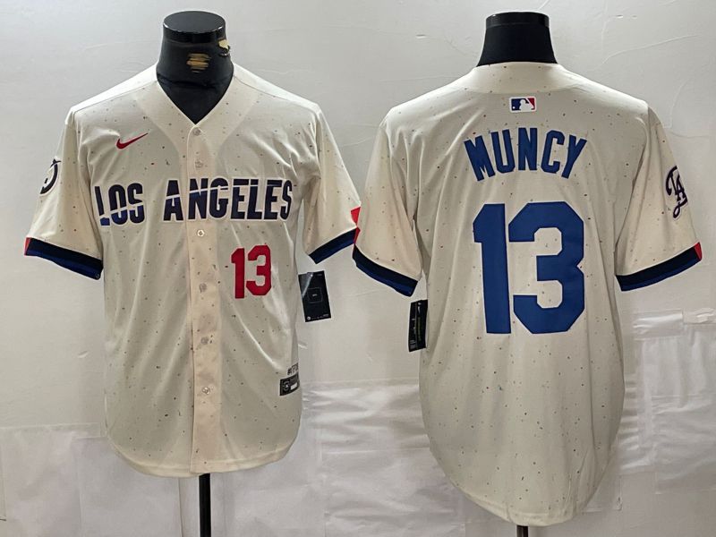 Men Los Angeles Dodgers 13 Muncy Cream Fashion Nike Game MLB Jersey style 3